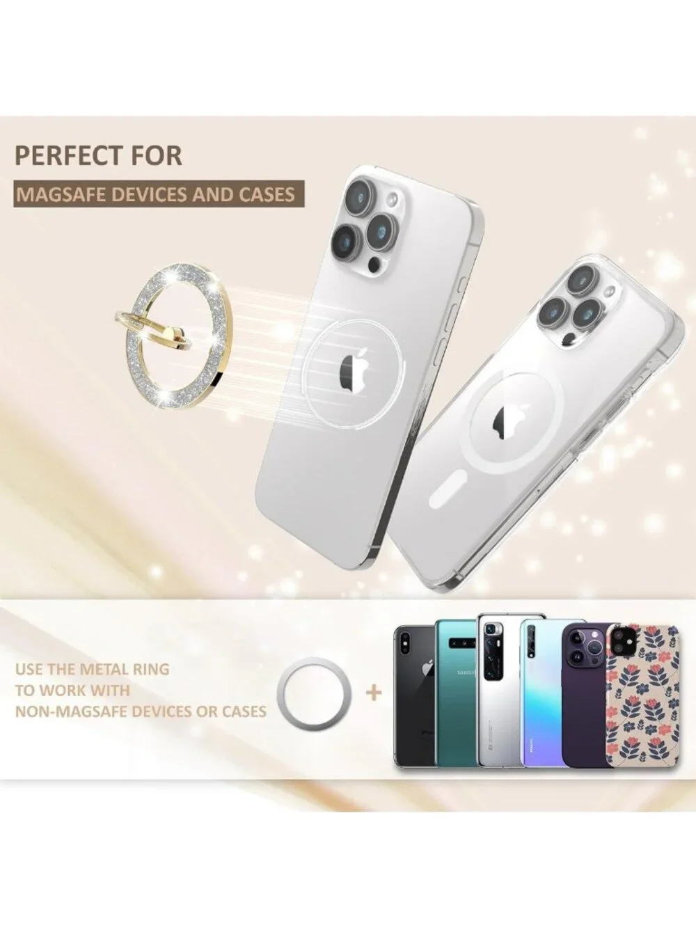 Glitter Magnetic Phone Ring Holder - 360° Rotation Grip Stand for MagSafe